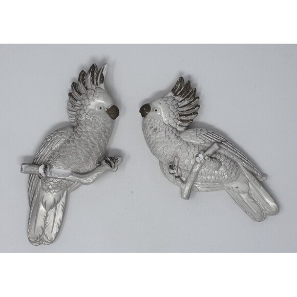 Vintage 1979 Miller Studio Chalkware Cockatoo Wall Art Pair of Birds White Gold - Picture 1 of 8